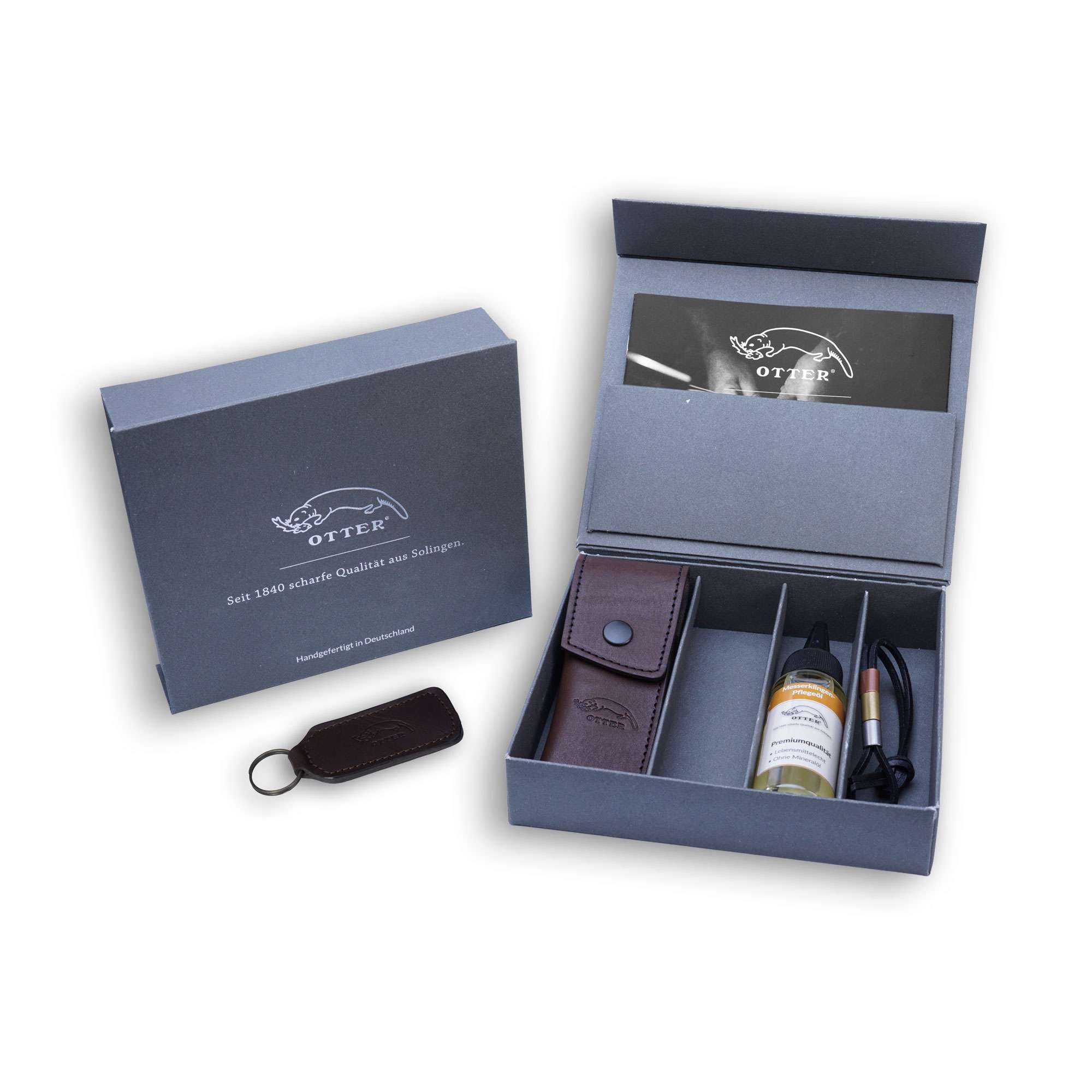 Geschenkbox: Messerholster 01 | Pflegeöl Klinge | Lederband | Schlüsselanhänger Geschenkbox: Messerholster 01 | Pflegeöl Klinge | Lederband | Schlüsselanhänger