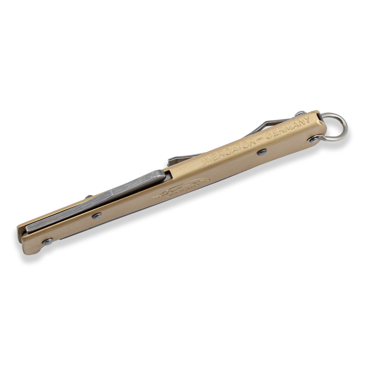 Otter Mercator Lockback Folding Knife Brass w/ Lanyard (3.5 Satin