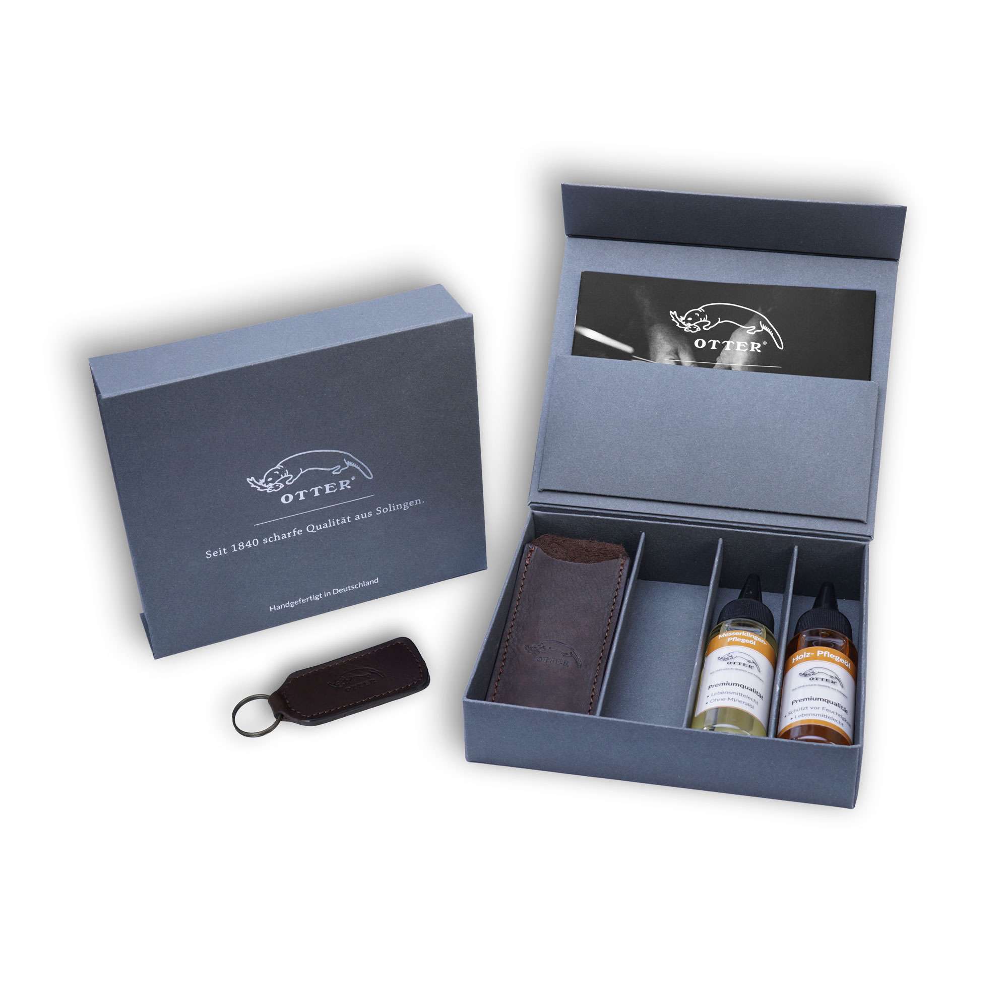 Geschenkbox mit Etui, Pflegeöle und Schlüsselanhänger