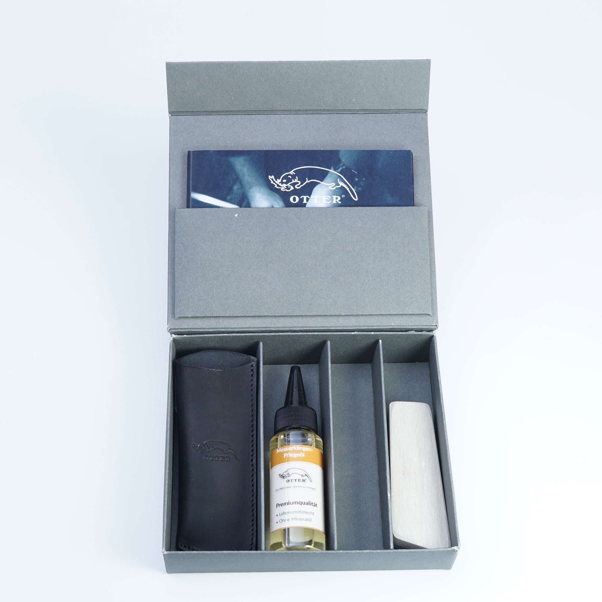 Geschenkbox 3 mit Lederetui 03, Pflegeöl Klinge und Belgischer Brocken 4