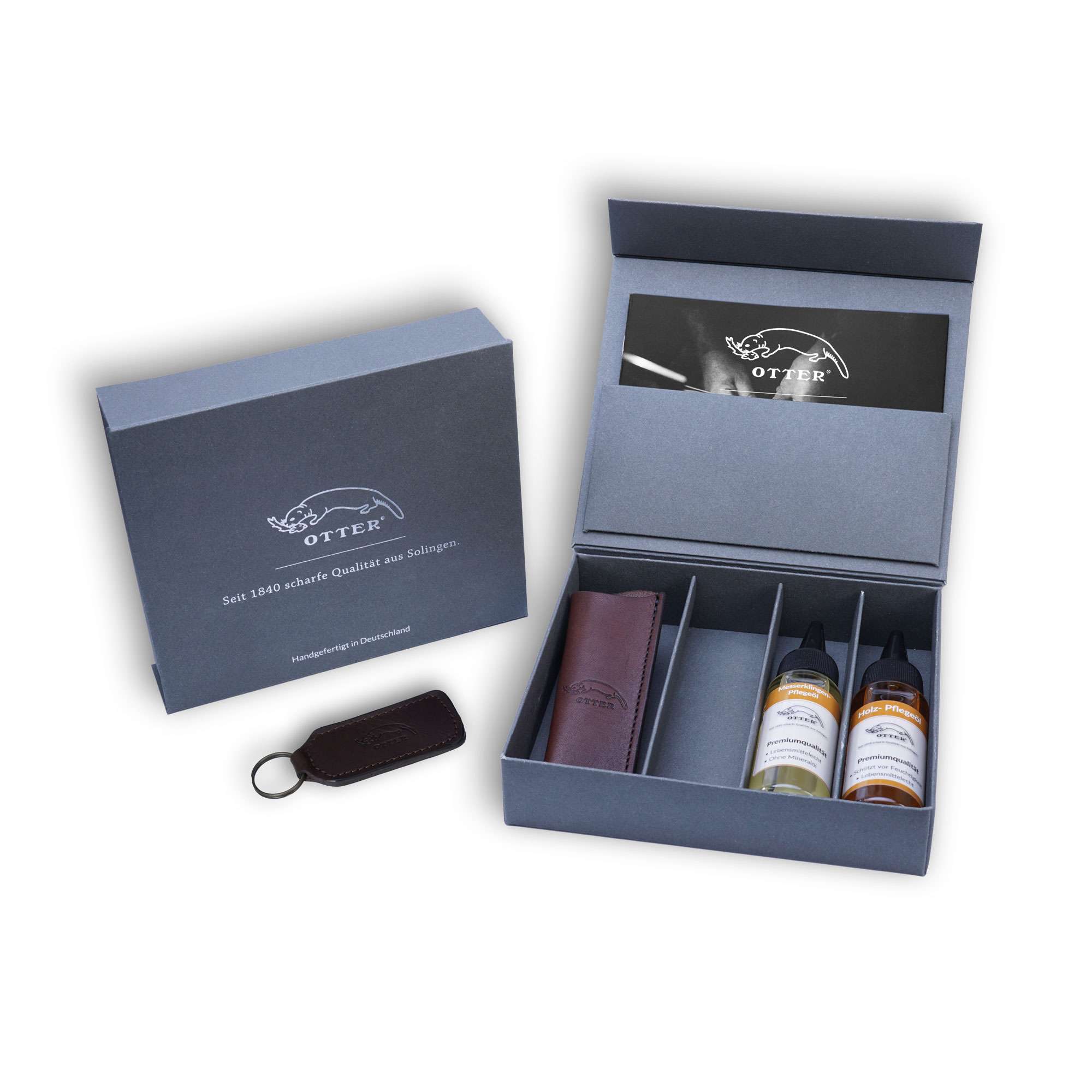 Geschenkbox: Lederetui 03 | 2 Pflegeöle | Schlüsselanhänger Geschenkbox: Lederetui 03 | 2 Pflegeöle | Schlüsselanhänger