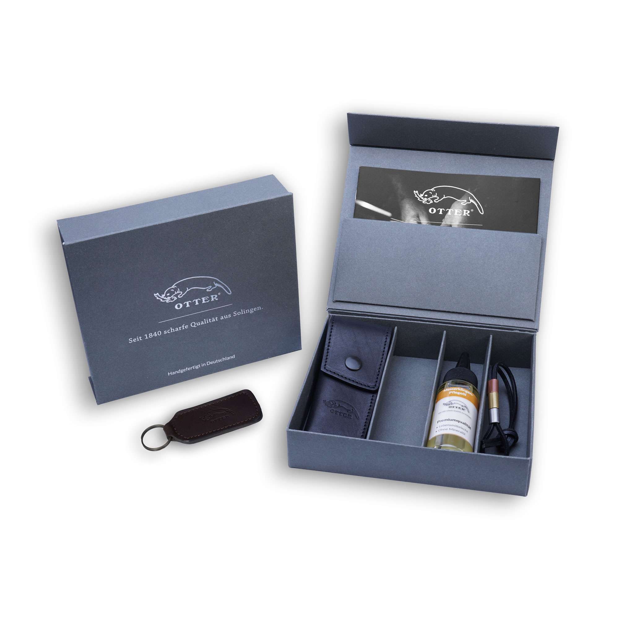 Geschenkbox: Messerholster 01 | Pflegeöl Klinge | Lederband | Schlüsselanhänger Geschenkbox: Messerholster 01 | Pflegeöl Klinge | Lederband | Schlüsselanhänger