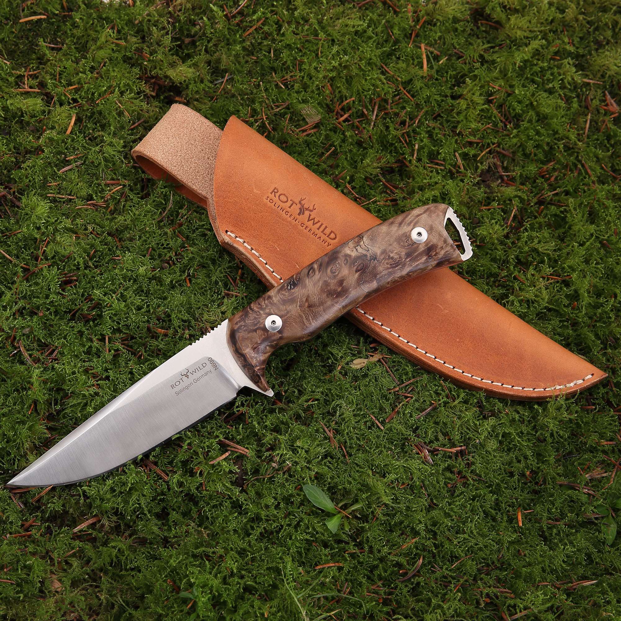 ROTWILD Lederscheide RWF 01/02 ROTWILD "Habicht" Wurzelholz stabilisiert – Jagdmesser aus Solingen – Ansicht 3