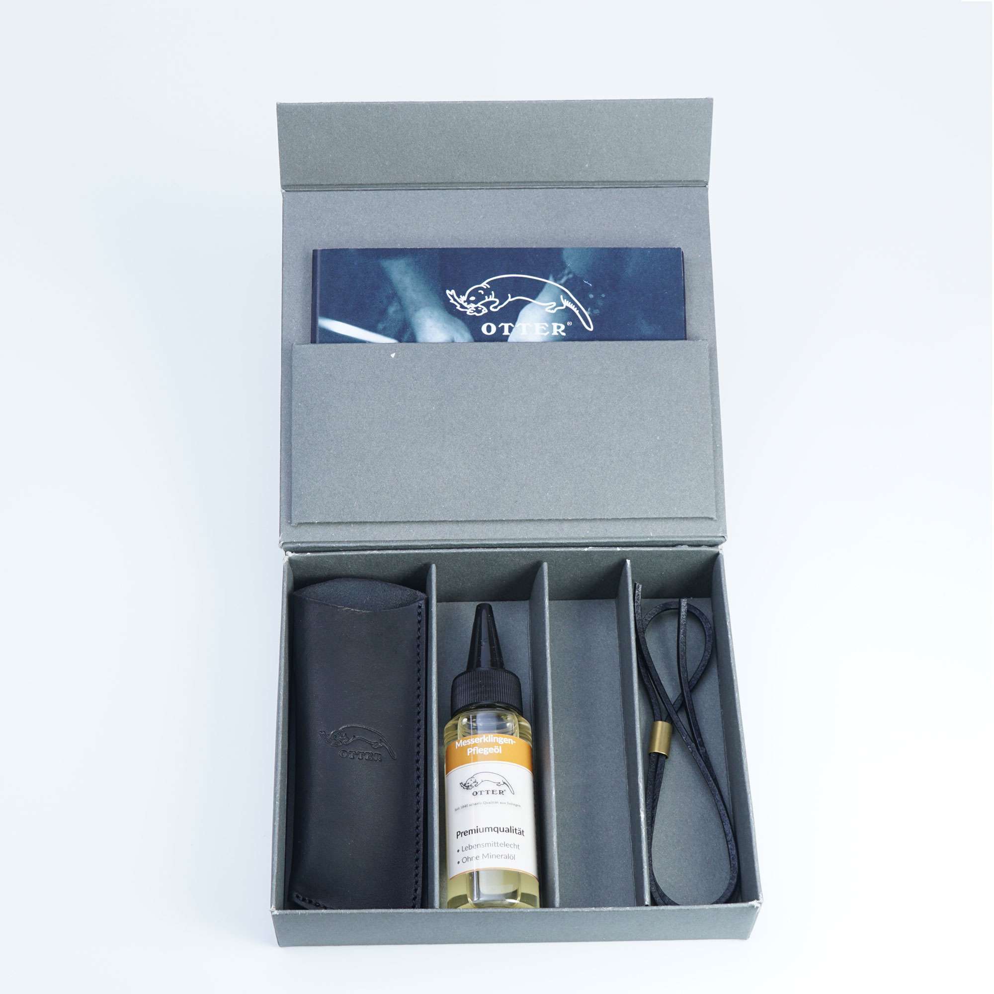 Geschenkbox 5 mit Etui 03, Pflegeöl und Lederband Geschenkbox 5 mit Etui 03, Pflegeöl und Lederband